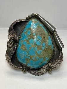 Brazalete grande vintage turquesa y plata de ley - Imagen 1 de 5