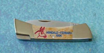FROST Japan Bone Lockback Knife VINTAGE 1984 Mondale Ferraro President Campaign - Image 1 of 4