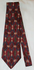 BUGATTI STUDIO Men's 100% Italian Silk Tie/Burgandy,Navy,Cream,Green/Geometric - Picture 1 of 4