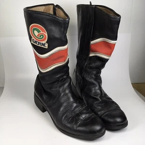 Vintage Gaerne Motorcycle Boots Mens Size 10.5/45 Black Leather Red White Logo - Picture 1 of 10