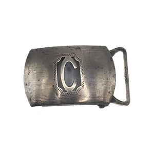 Vintage Knothe Sterling Silver Monogram Letter C Belt Buckle Art Deco 1" Etched  - Picture 1 of 19
