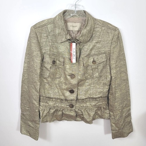 Giacca da sera motivo in tweed Burberry London oro slim fit taglia L US 10