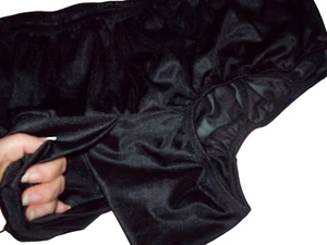 Black Nylon Tricot HIGHER SLIT SPLIT CROTCH PANTY 42-56" WAISTBAND STRETCH 4X ** - Picture 1 of 5
