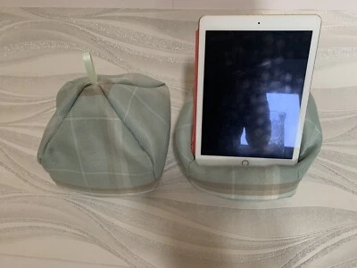 Tartan Duck Egg Blue/Green iPad tablet cushion Beanbag stand holder kindle - Image 1 of 4
