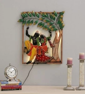 Radha Krishna Under Tree Wall Metallic Frame Decor Statue Collectibles Figurines - Picture 1 of 6