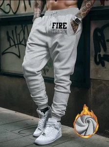 FIRE RESCUE Pantaloni da jogging casual da uomo con scritte audaci/grigio chiaro/XL - Foto 1 di 8