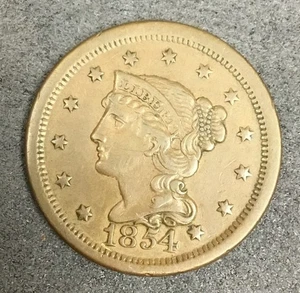 1854 Large Cent 1C - US Copper Coin - Picture 1 of 6