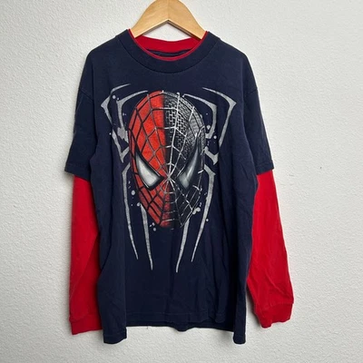 Spider-Man 3 Tee Shirt Youth Large Navy Cotton Spider Graphic Print Long Sleeve - Image 1 of 4