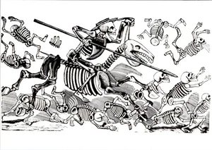 Graphic Art DON QUIOXOTE~Skeleton By Artist JOSE GUADALUPE POSADA  4X6 Postcard - Picture 1 of 2