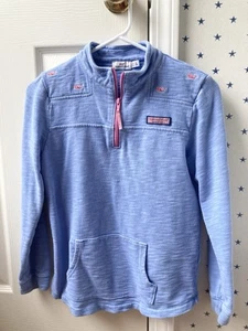 FLAW Vineyard Vines Girls Large L 1/4 Half Zip Sweater BLUE Pink 14 $78 Pullover - Picture 1 of 18