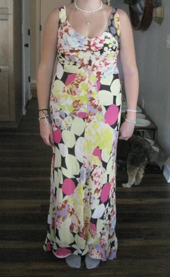Christian Lacroix silk Dress  Floral Maxi Made in France Sz 38 Multicolor V-Neck - Image 1 of 4