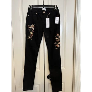Denim Jeans, Junior Size 16, BCBGirls-- Black Jeans with Embroidery - Picture 1 of 6