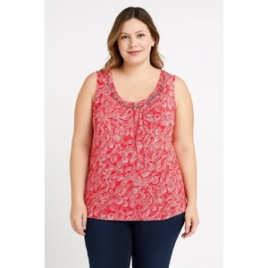 CJ Banks Pink White Floral Embellished Tank Top 1X Plus Women Sleeveless Blouse - Picture 1 of 8
