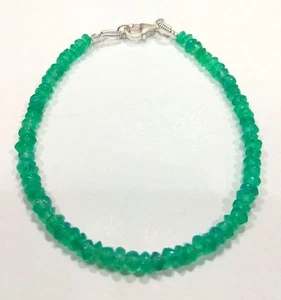 3-4MM Natural Green Onyx Faceted Rondelle Gemstone Beaded Unisex Bracelets 6-8" - Picture 1 of 14