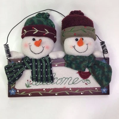 Muñecos de nieve rellenos de lana placa de bienvenida letrero colgante decoración de Navidad Foto 1 de 4