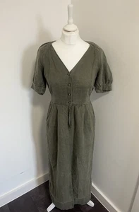 Vestido Whistles Mujer Talla UK 10 Caqui Verde Lino Manga Corta Midi - Imagen 1 de 12