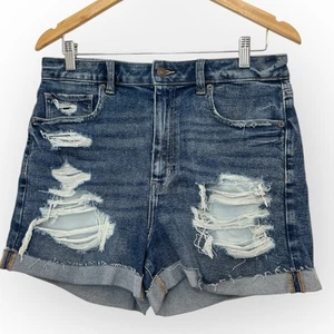 American Eagle Stretch Destroyed Cuffed Denim Mom Short Women’s Size 12 NEW - Picture 1 of 6
