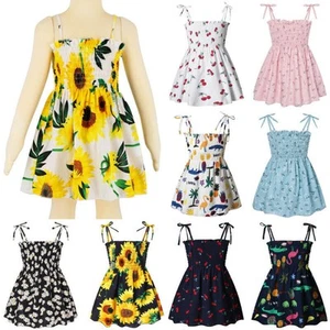 Kids Girls Floral Print Sleeveless Dress Summer Holiday Beach Sundress Strappy▪ - Picture 1 of 22
