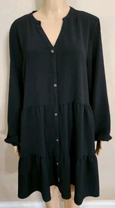 Vestido para mujer Nine West talla XXL negro con capas manga larga cuello en V botones - Imagen 1 de 7