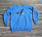 Vintage 80s Hanes Sweater Baby Blue Hand Drawn Eagle Size Large 