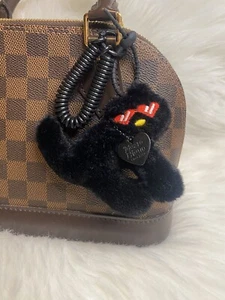 Black cat bag charm Pom Pom Keychain Fluffy Y2K cute Christmas Birthday Gift - Picture 1 of 4