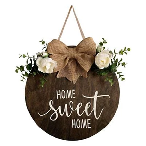 MayAvenue Home Sweet Home Wreaths Decor Sign Front Door Round Wood Hanging Si... - Picture 1 of 5