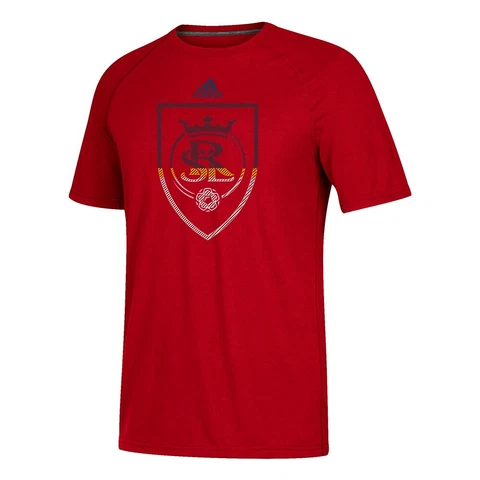 Real Salt Lake MLS Adidas Men's Red Redirection Logo Climalite T-Shirt Cover