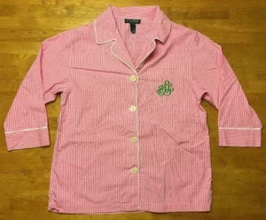 Ralph Lauren Women's Pink & White Checkered 3/4 Sleeve Sleep Shirt - Size Medium - Picture 1 of 12