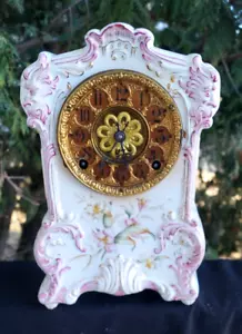 Antique 1890s Kroeber Porcelain Parlor Mantle Clock DECORATED MOVEMENT - ODDITY - Picture 1 of 13