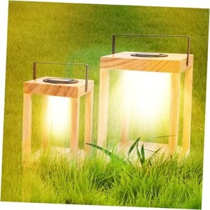 HPC Decor Solar Lanterns Outdoor Waterproof,2 Pack Wood Hanging Solar Lanterns - Picture 1 of 8