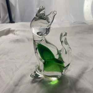 Vintage Murano glass Green Cat Figurine 5” - Picture 1 of 6