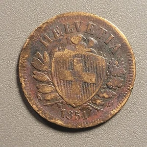 1851 A Switzerland 2 Rappen Coin - Bronze - National Emblem - Picture 1 of 2
