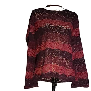 Banana Republic Women's Horizontal Striped Full Lace Blouse Size XL - Picture 1 of 5