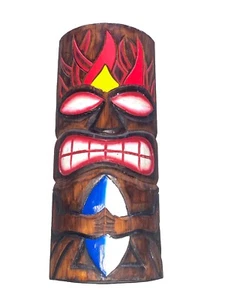 13” TIKI MASK WALL HANGER WOOD TIKI BAR HANGING WOOD ART - Picture 1 of 1