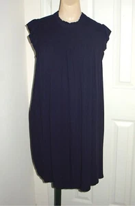 CROWN & IVY Girls JUNIOR L High Neck Navy Dress Shirring Gathers Cap Ruffle Slvs - Picture 1 of 7