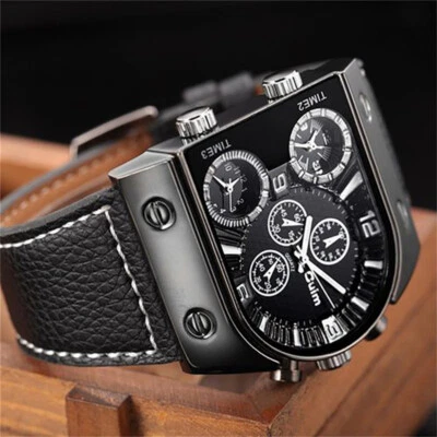 OULM Men's Watches Classic Big Dial Sports Multi-Time Zone Military Male Watch — 第 1/4 张图片