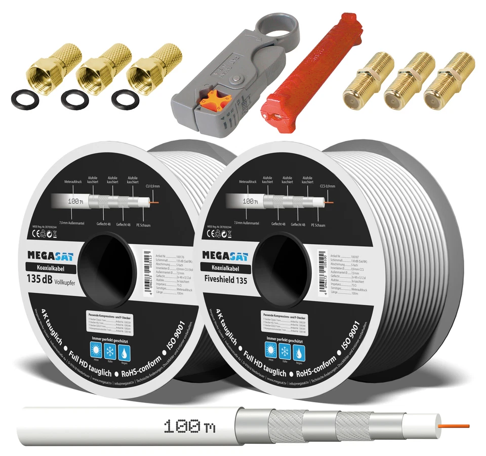 SAT Koaxialkabel 135dB 5-fach VOLLKUPFER TV Antennenkabel CCS 135 Digital 4K UHD