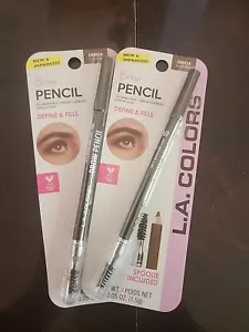 2 Dark Brown Brow Pencil Spoolie Included C68634 L.A. Colors - Picture 1 of 3