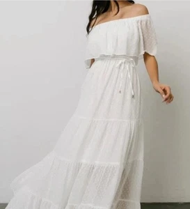 BALTIC BORN Maxi Dress Off The Shoulder Swiss Dot Tiered Engagement White XLarge - Picture 1 of 9