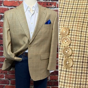 LAUREN RALPH LAUREN MENS BLAZER SIZE 46 HOUNDSTOOTH CHECK LINEN SILK WOOL JACKET - Picture 1 of 11