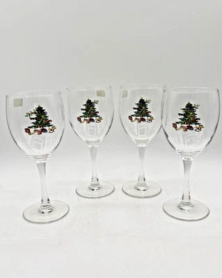 Juego de 4 copas de agua de vino Luminarc EE. UU. Noel árbol de Navidad 12 OZ Foto 1 de 4