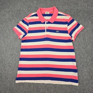 Lacoste Shirt Women XLARGE Pink striped Short Sleeve Polo cotton sport Size XL 6 - Picture 1 of 9