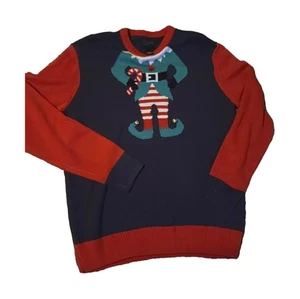 Tipsy Elves Elf Holiday Sweater Herren rot grün Ugly Pullover med Weihnachten  - Bild 1 von 4