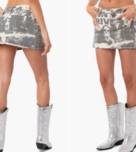 Minifalda Demin estampada Edikted Rock City en negro/gris talla L - Imagen 1 de 8