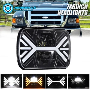 1PC 5x7" 7x6" LED Headlights Hi Low Beam DRL For Ford F-650 F-750 2000 2001-2015 - Picture 1 of 12
