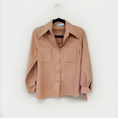 Bobbie Brooks Vtg Butterfly Collar Button Down Belted Blouse Cinched Sz 34” 70s - Image 1 of 4