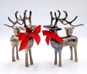 Portacandele renna argento fienile ceramica piatto argento metallo decorazione natalizia 7" - Foto 1 di 10