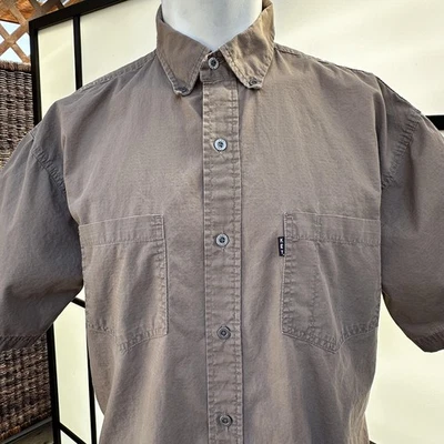 Key Shirt Mens Large Brown Ripstop Short Sleeve Button Up Work Casual Cotton - Image 1 of 4