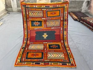 4x6 Vintage Marokkanischer Handgewebter Kelim Teppich Boho Geometrisch Küchenbereich Bodenteppich - Bild 1 von 12