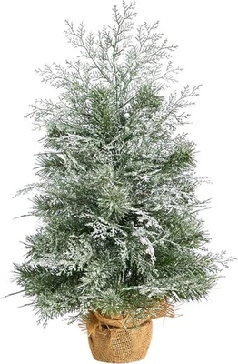 Winter Frosted Artificial Christmas Tree  2ft.  with 35 LED Lights in Burlap - Image 1 of 4